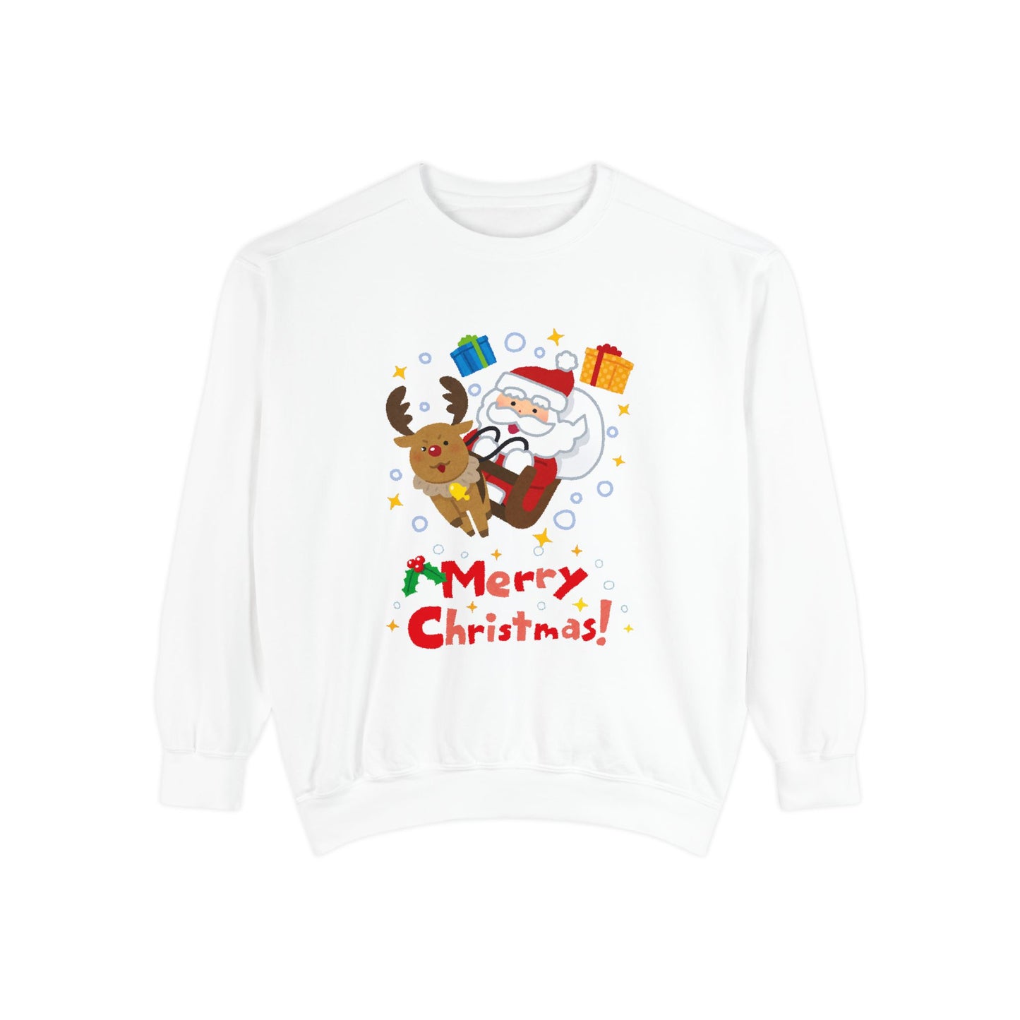 Adult Santa Sleigh Merry Christmas Sweat Shirt