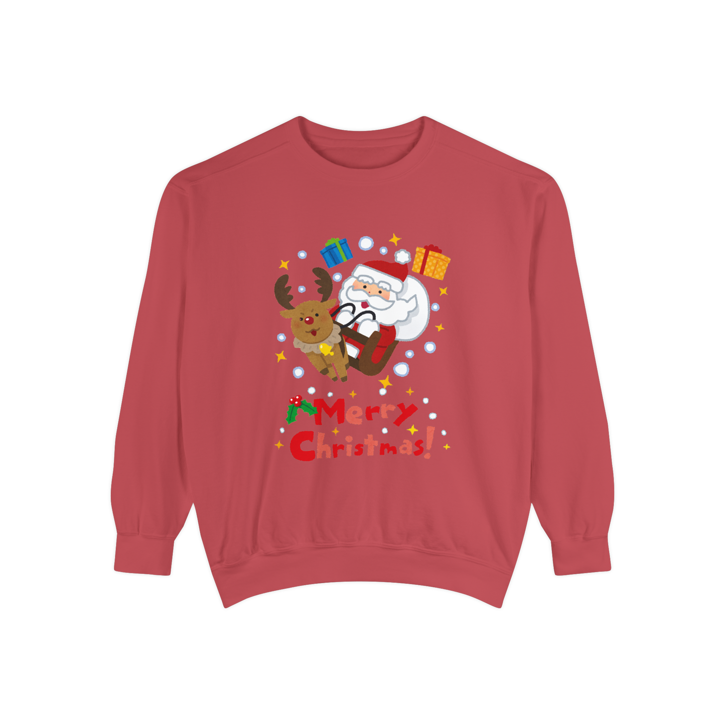 Adult Santa Sleigh Merry Christmas Sweat Shirt