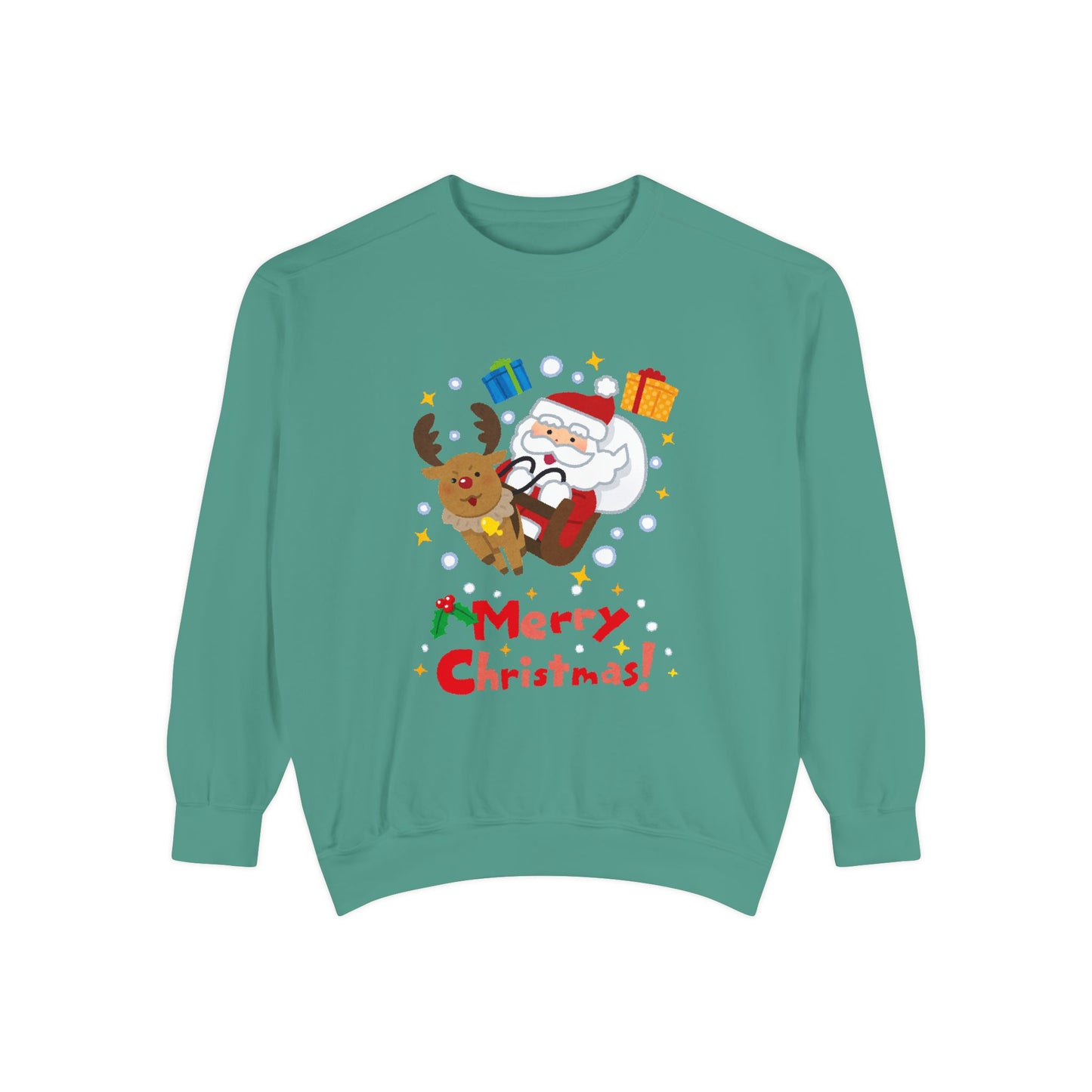 Adult Santa Sleigh Merry Christmas Sweat Shirt